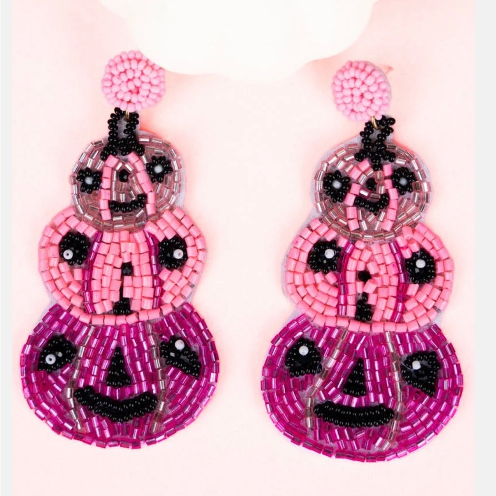Stacked Pink Pumpkin Halloween Earrings